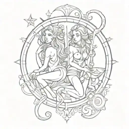 zodiac signs leo and libra on one side tattoo design idea