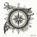 compass in wolf's paw tattoo design idea