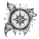 compass in wolf's paw tattoo design idea