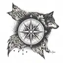 compass in wolf's paw tattoo design idea