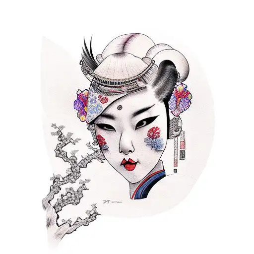 woman, short blonde hair, kimono tattoo design idea