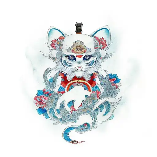 full body woman, short blonde hair,green eyes, blue kimono tattoo design idea