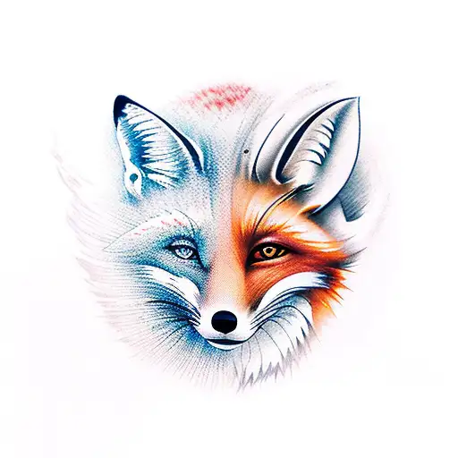 woman, short blonde hair, kimono, fox ears, fox tail tattoo design idea