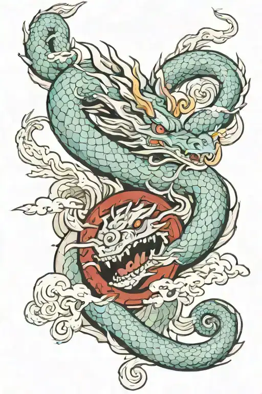 full Left arm tattoo sleeve with haku dragon (from spirited away) curling from wrist to upper chest. Forest and mountain tattoo design idea