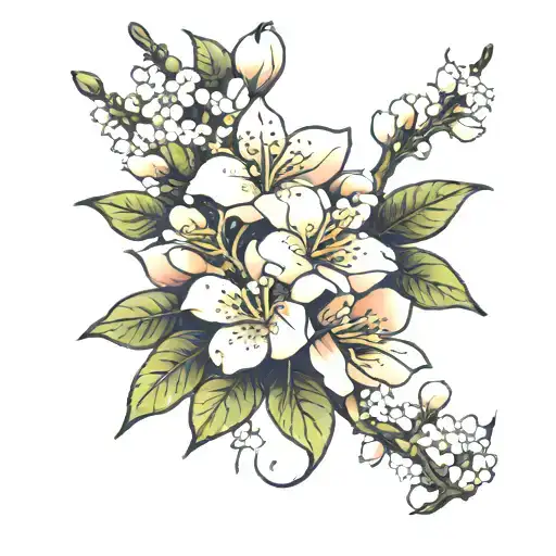 jasmine  cherry blossoms tattoo design idea