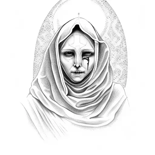 the virgin mary disfigured by an inhuman dark entity tattoo design idea