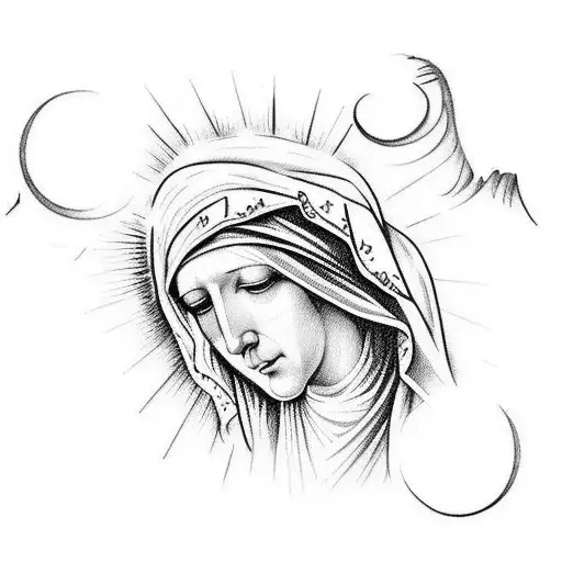the virgin mary disfigured by an inhuman dark entity tattoo design idea