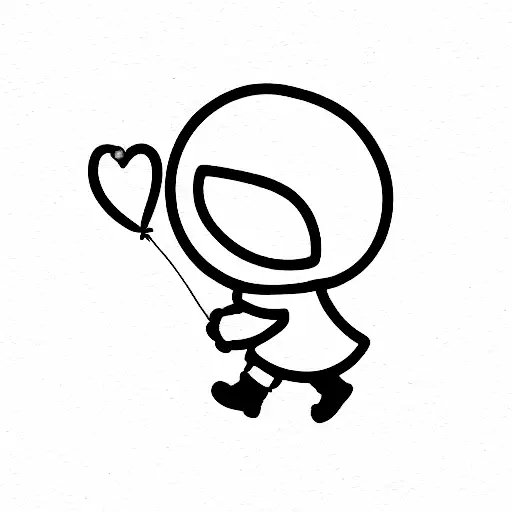 baby boy walking and holding balloon tattoo design idea