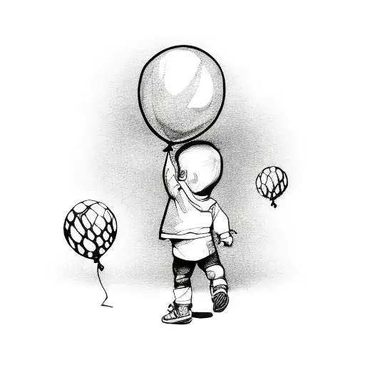 baby boy walking and holding balloon tattoo design idea