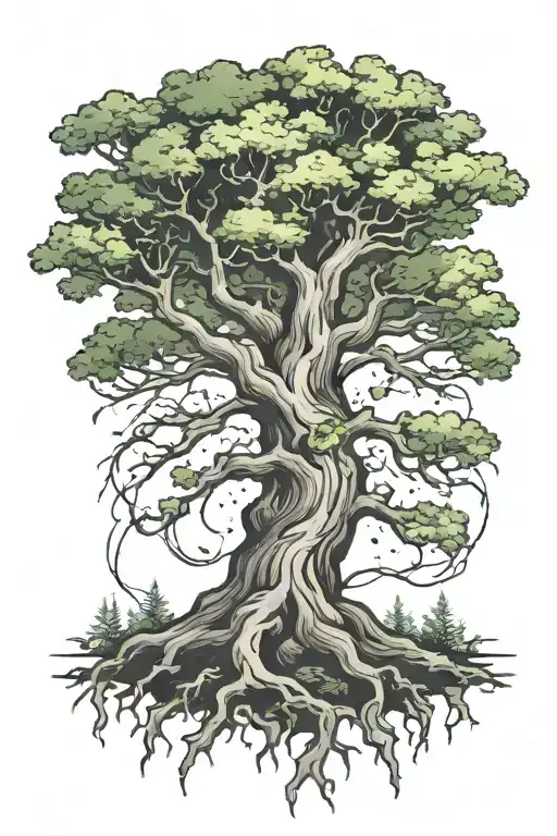 old tree with green lightning bolt tattoo design idea
