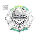 planet earth in rayban sunglasses with big thumb up in cuphead art style tattoo design idea