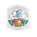 planet earth in rayban sunglasses with big thumb up in cuphead art style tattoo design idea