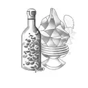 winebottle with grain and grapes tattoo design idea