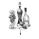 winebottle with grain and grapes tattoo design idea