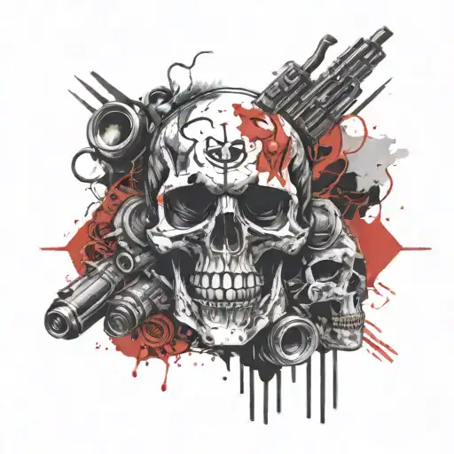 skull soft shading with grenades around  tattoo design idea