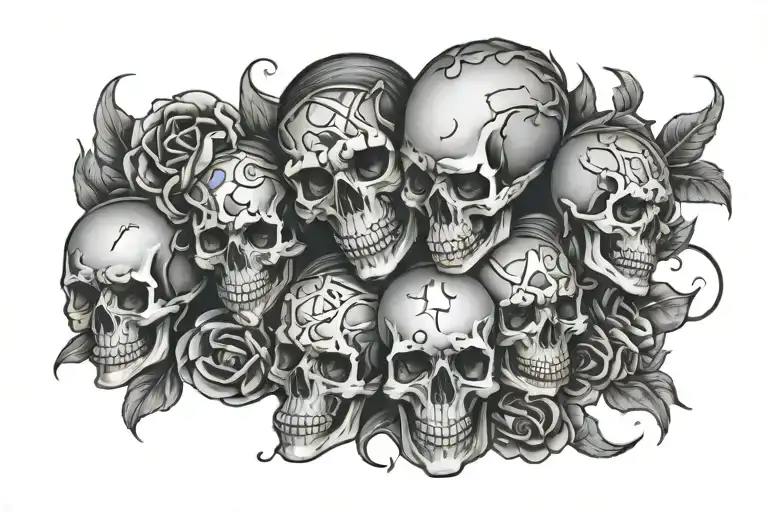 girl  skulls with grenades around  tattoo design idea