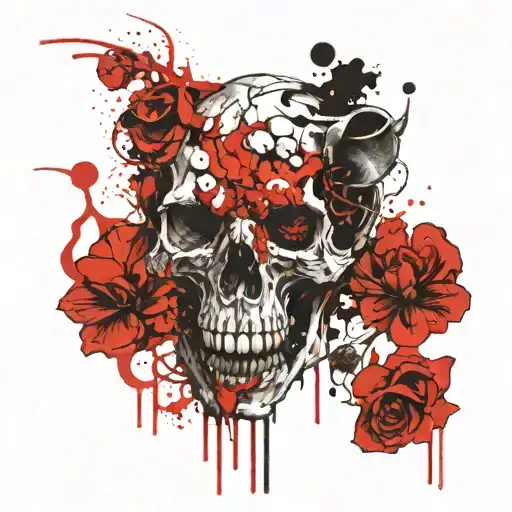 lion rot skull with fungi tattoo design idea