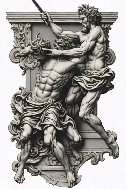 Greek statue fight tattoo design idea
