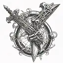 A futuristic mechanical arm holding Excalibur Sword tattoo design idea