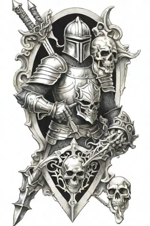 knight and skull inside tattoo design idea