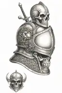 knight and skull inside helmet tattoo design idea