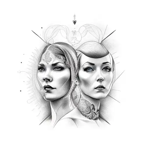 fine line tattoo of three women with script that says Trust us tattoo design idea