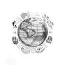 A tattoo design of a globe surrounded by various animals from different continents, representing the diversity and unity of the world in international relations tattoo design idea