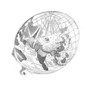 A tattoo design of a globe surrounded by various animals from different continents, representing the diversity and unity of the world in international relations tattoo design idea