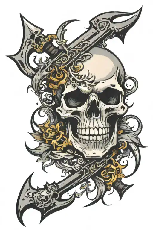 skull and shiv trident tattoo design idea