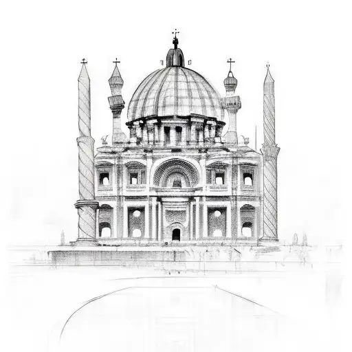 Design a tattoo that combines the landscapes of Rome and Iraq, showcasing the architectural wonders of both cities. tattoo design idea