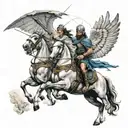 Norse mythology and Greek mythology are at war with each other,Valkyries are flying on their horses in the background tattoo design idea