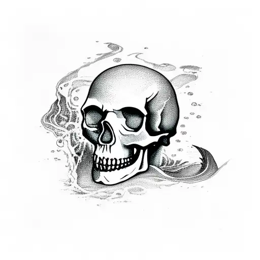 Skull with water and zodiac aquarious sing tattoo design idea