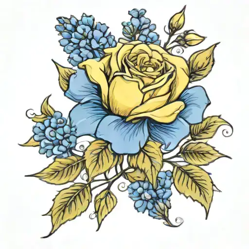 soft yellow rose with bluebonnet tattoo design idea