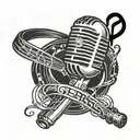 A tattoo design featuring a microphone intertwined with musical notes and BTS logo tattoo design idea