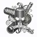A tattoo design featuring a microphone intertwined with musical notes and BTS logo tattoo design idea