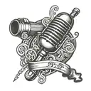 A tattoo design featuring a microphone intertwined with musical notes and BTS logo tattoo design idea
