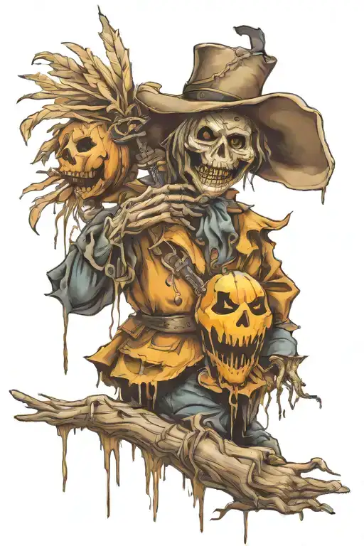 scarecrow with a puppeteer above it  tattoo design idea