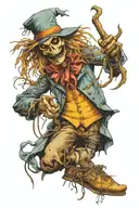 scarecrow with a puppeteer above it  tattoo design idea