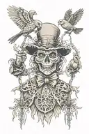 symmetrical scarecrow with a puppeteer above it  tattoo design idea