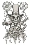 symmetrical scarecrow with a puppeteer above it  tattoo design idea