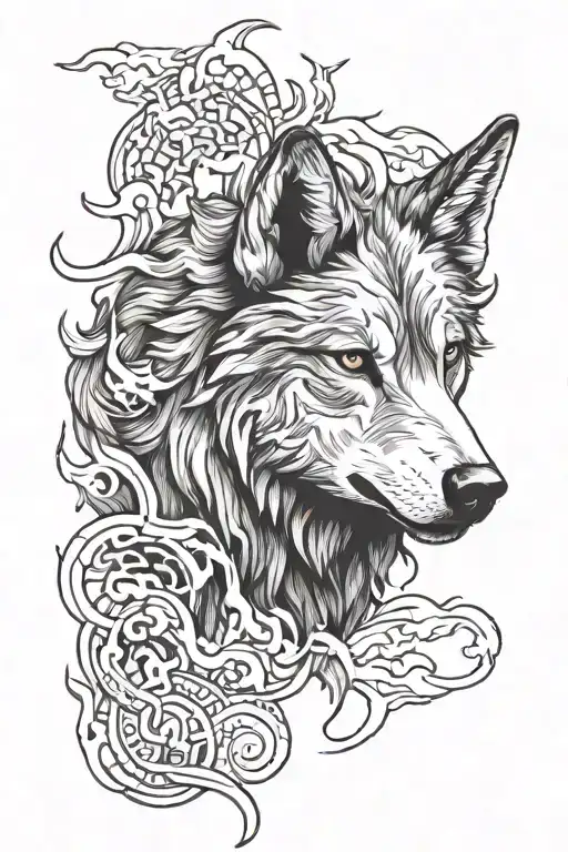 wolf left side right side sheep burning door tattoo design idea