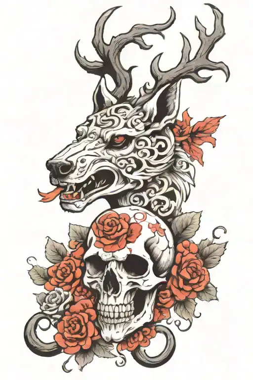 wolf and sheep skull tattoo design idea