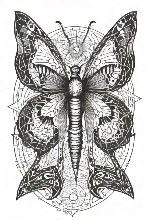 lunar moth and sun rays radiating light tattoo design idea