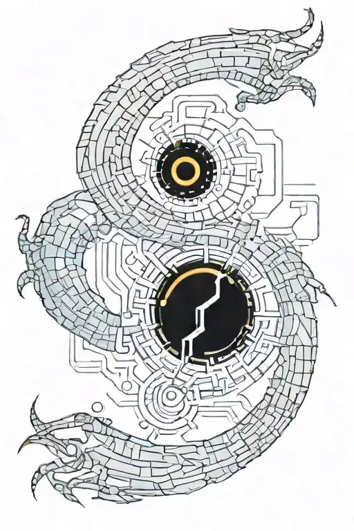 Create a cyber sigilism back tattoo of a big centipede which comes through a hole in the back and meanders around and en tattoo design idea