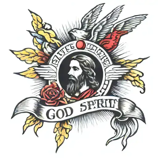 "smith" surrounded with the words "Holy Spirit" "God" and "Jesus Christ" tattoo design idea
