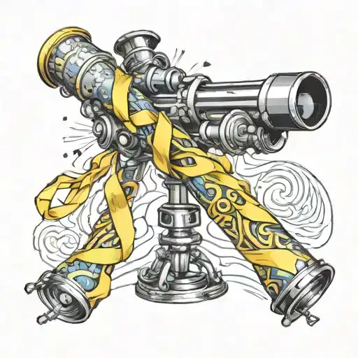 telescope  with a yellow ribbon  wrapped around  tattoo design idea