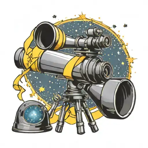 telescope looking at stars with a yellow ribbon or bow wrapped around  tattoo design idea
