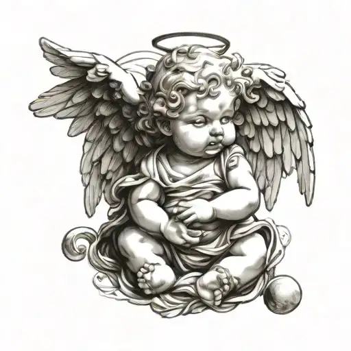antiquity, michelangelo style baby angel tattoo design idea