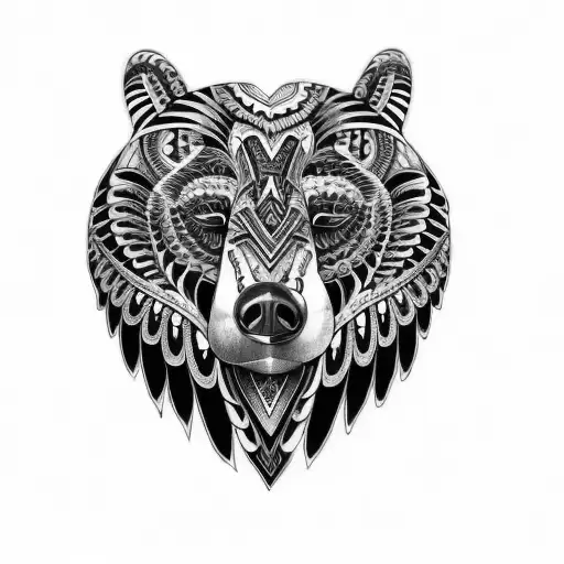 a maori design of a bear's head. this tattoo also includes details of meditation, energy and universal místicism.  tattoo design idea
