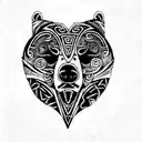 a maori design of a bear's head. this tattoo also includes details of meditation, energy and universal místicism.  tattoo design idea